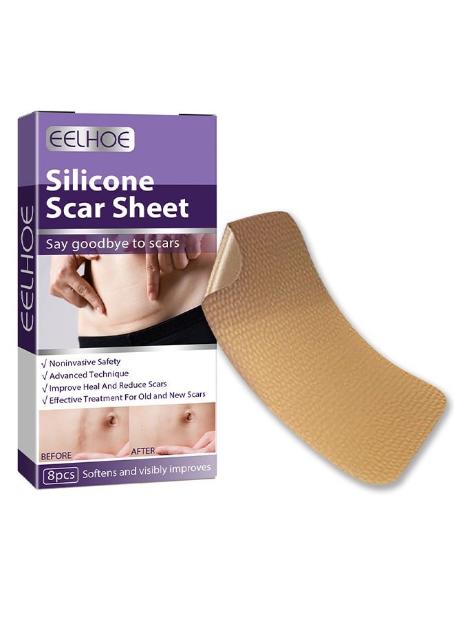 EELHOE Silicone Scar Sheet - Repair Patch,Improve Heal and Reduce Scars, Effective Treatment for Old and New Scars, FadePpregnancy Caesarean Section Scar Hyperplasia Sscar Silicone Repair Patch 8Pcs - Image 1
